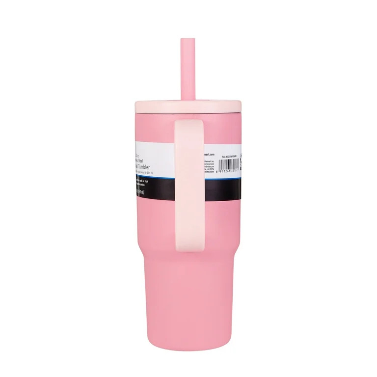Mainstays 20 oz Double  Wall Stainless Steel Tumbler with Straw Lid, Pink | Walmart (US)