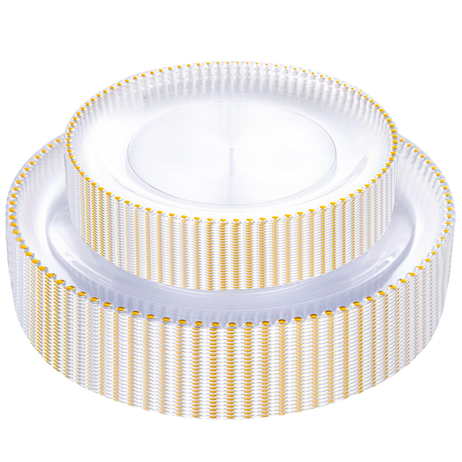 Rubtlamp 60Pcs Clear Gold Plastic Plates, Clear Disposable Plates With Gold Beaded, Heavyduty Pla... | Amazon (US)
