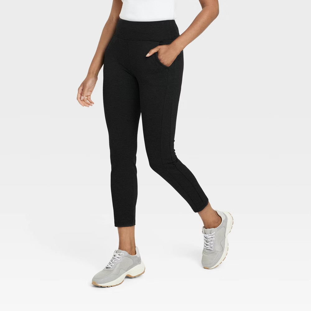 Women's High Waisted Ponte Ankle Leggings with Pockets - A New Day Black S | Target