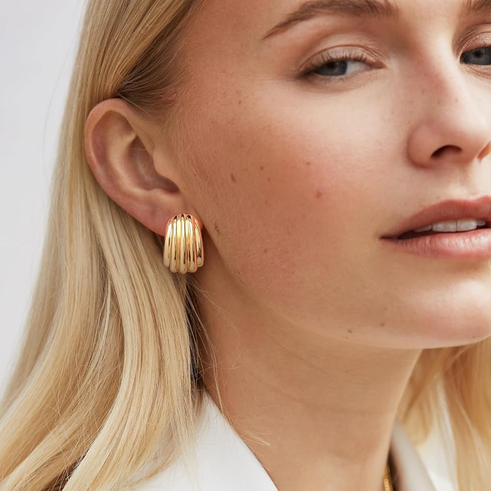 MUYAN Chunky Gold Textured Earrings for Women Trendy Minimalist Large Chunky Studs Fashion Jewelr... | Amazon (US)