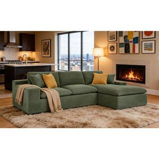 Phoebe 106.5 in. Square Arms Polyester Blend Modular Compressed Sectional Sofa in Dark Green with Chaise, Storage Pocket | The Home Depot