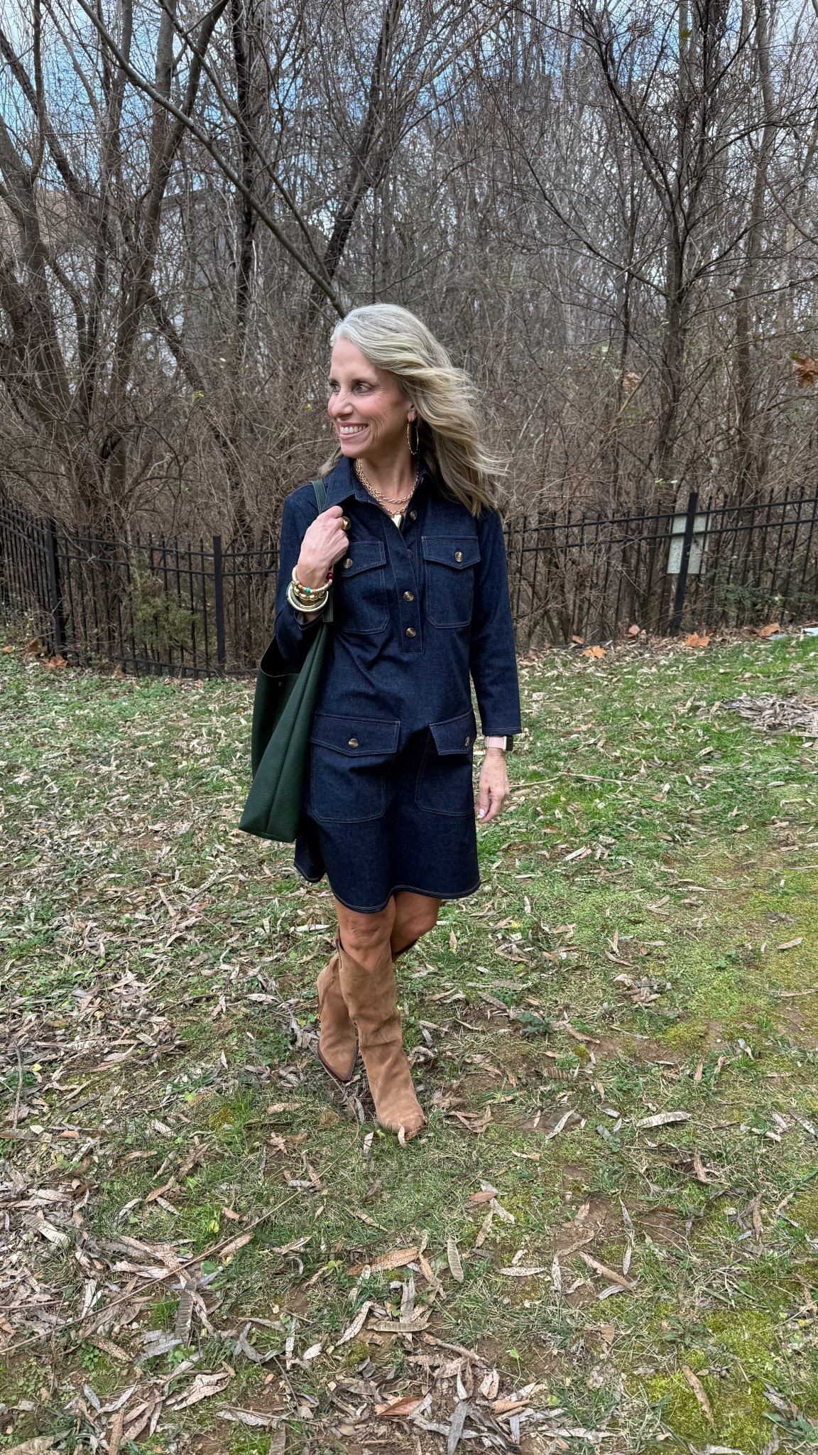 The cutest denim dress. Wearing XS 

#LTKOver40 #LTKWorkwear