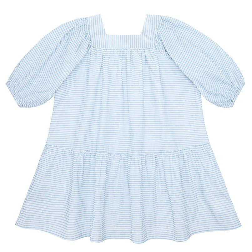 girls powder blue stripe long sleeve swing dress | minnow