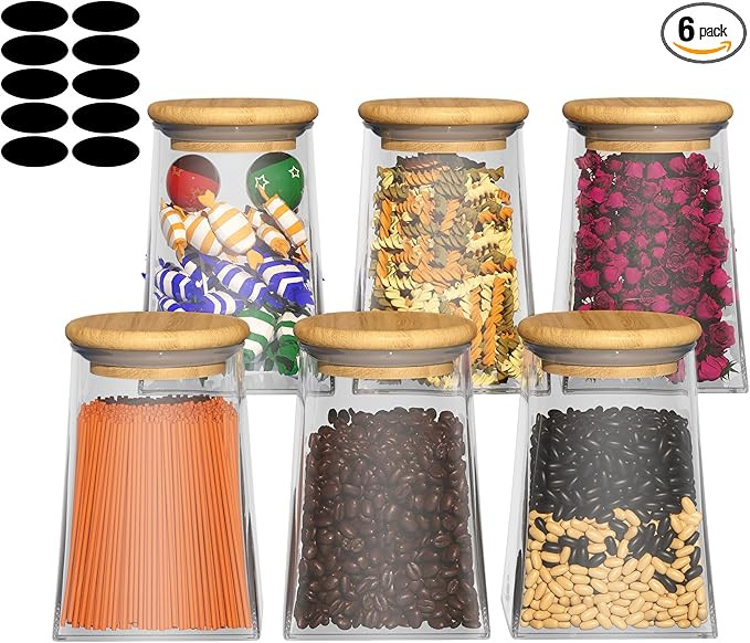 Glass Jars with Bamboo Lids of 6, HMHKHN 19oz Glass Jars with Airtight Bamboo Lids, Clear Kitchen... | Amazon (US)