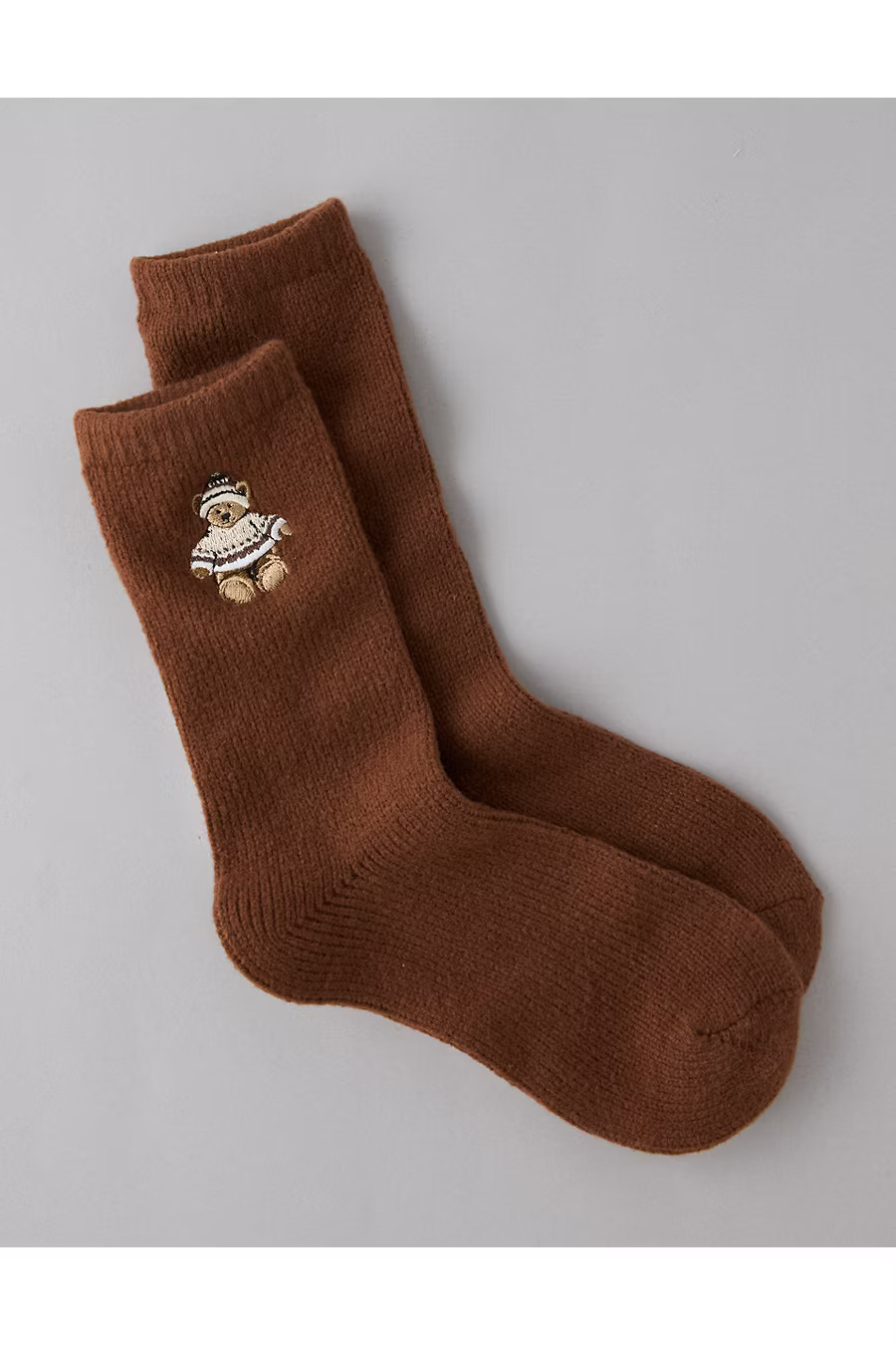AE Teddy Bear Crew Socks Women's Brown One Size | American Eagle Outfitters (US & CA)