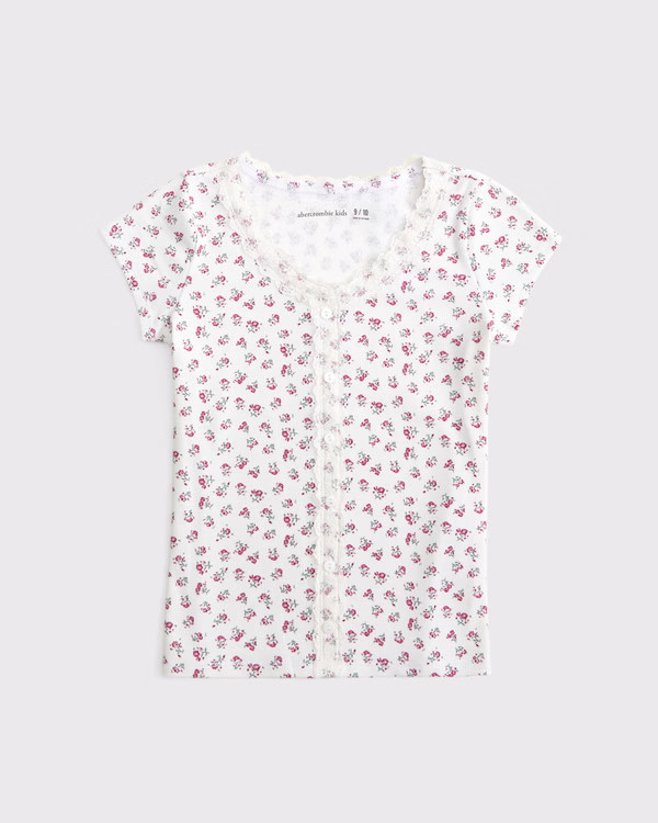 lace-trim button-through tee | Abercrombie & Fitch (US)