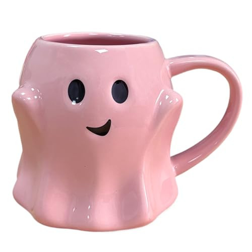 Halloween Ghost Mug 3D Cute Ghostface Novelty Coffee Mug Spooky Ceramic Ghost Cup Halloween Christmas Birthdays Party Gifts and Decorations for Kids Adult (Pink) | Amazon (US)