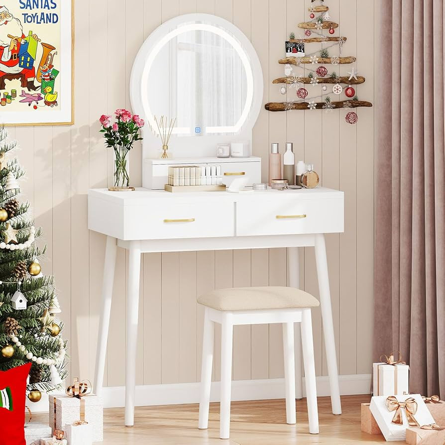 CHARMAID Vanity Desk with Mirror and Lights, Modern Makeup Vanity Table with 4 Drawers, 3-Color D... | Amazon (US)