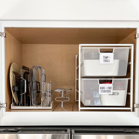 Grilling supply over the fridge cabinet organization. #kitchenorganization #kitchenstorage

#LTKhome