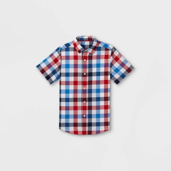 Boys' Gingham Button-Down Short Sleeve Shirt - Cat & Jack™ Red/White/Blue | Target