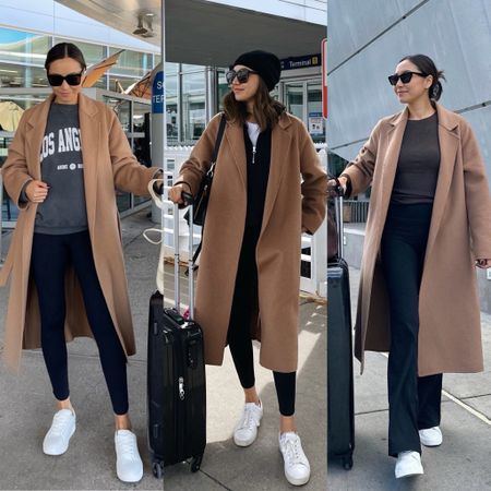 Three ways to style a camel coat for the airport

• these are some of my go-to travel pieces I use year-round! 
• mango coat - xs 

Travel / airport outfit/ coat / sweatshirt / leggings / flare leggings / white sneakers / suitcase 

#LTKstyletip #LTKtravel