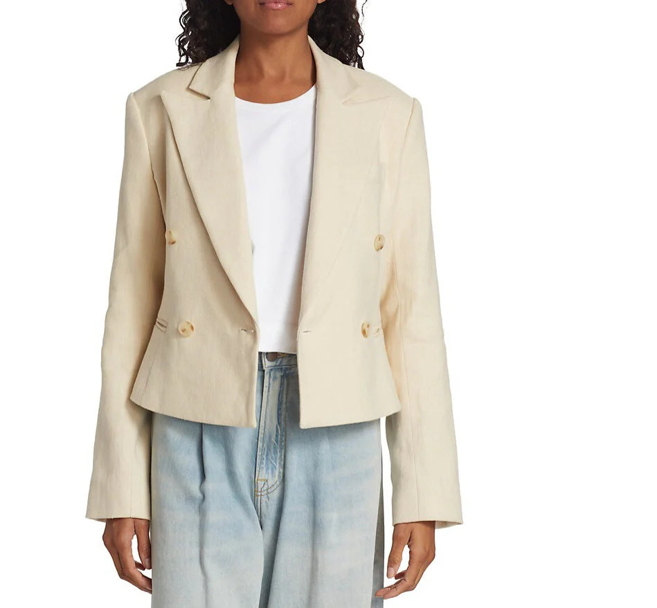 A. L.C. Women River Jacket Barely Linen Double-Breasted Blazer Beige | Shop Simon