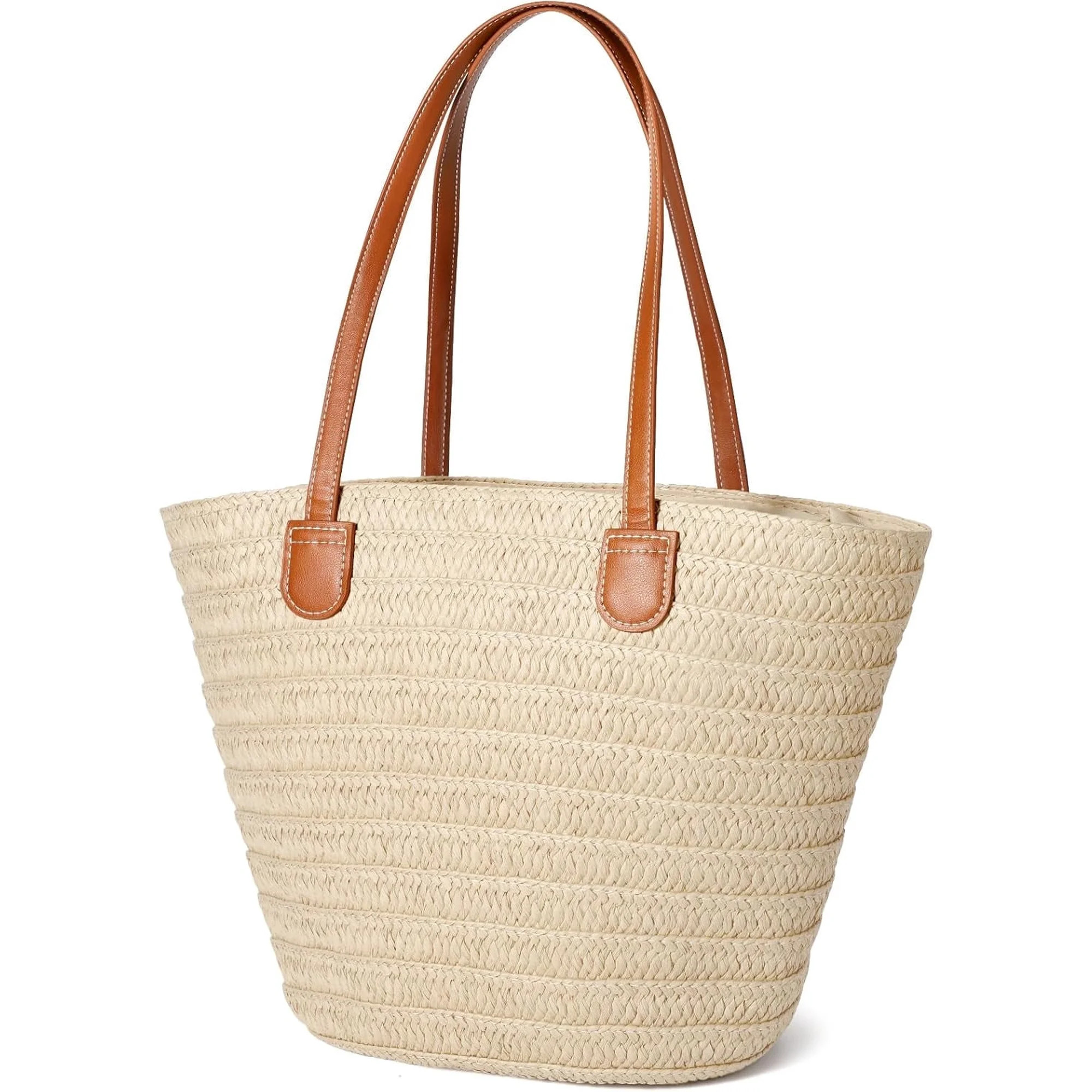 Gocvo Straw Beach Bag for Womens, Crossbody Shoulder Tote Bag with Zipper Vacation Purse for Summ... | Walmart (US)