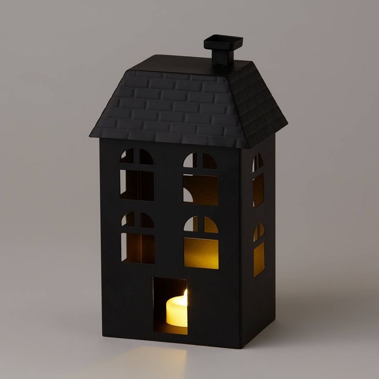 9" Battery Operated Lit Decorative Metal House with Chimney Black - Wondershop™ | Target