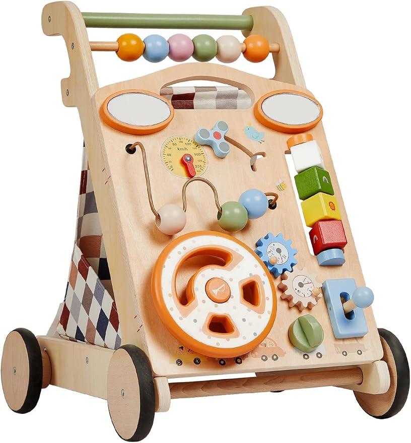 GROWNSY Wooden Baby Walker with Wheels, 3-in-1 Sit-to-Stand Baby Walker with Adjustable Speed, Mo... | Amazon (US)