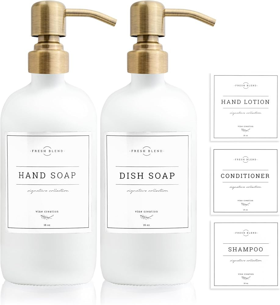 Vine Creations White Glass Soap Dispenser, 2 Pack Kitchen Soap Dispenser Set with Stainless Steel... | Amazon (US)