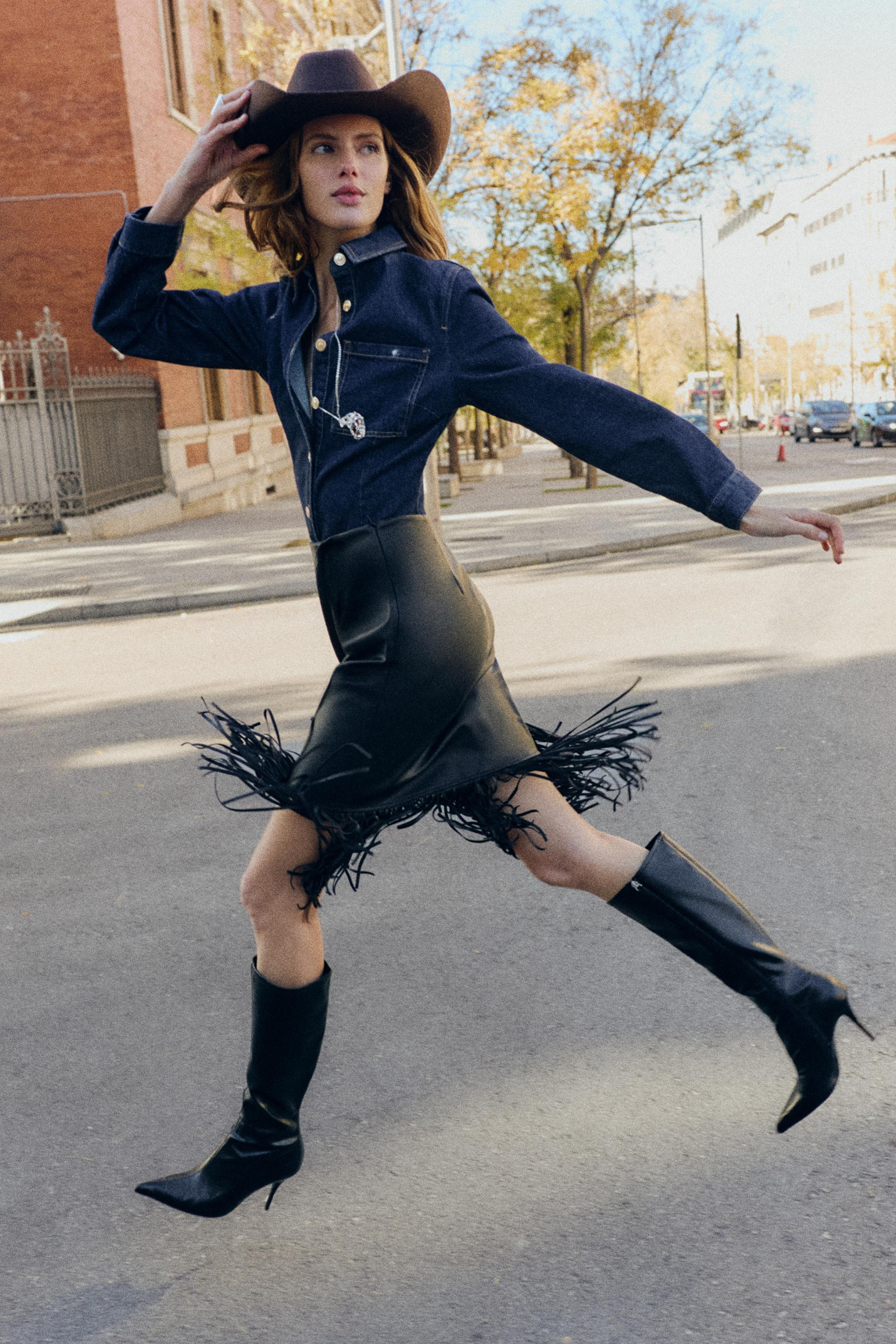 FAUX LEATHER FRINGED MIDI SKIRT | Zara US