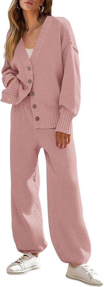 MEROKEETY Women's 2 Piece Outfits Sweater Sets Waffle Knit Cardigan and High Waist Pants Lounge S... | Amazon (US)