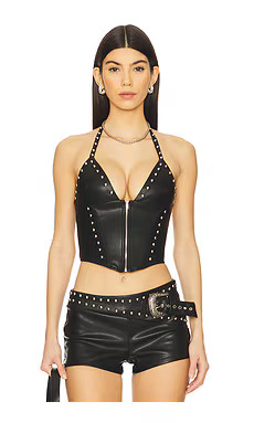 superdown Melisa Faux Leather Top in Black from Revolve.com | Revolve Clothing (Global)