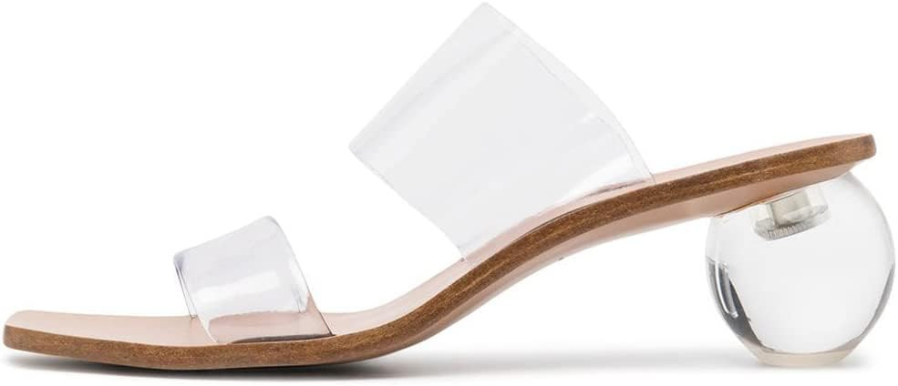 keleimusi Women's Acrylic Ball Slide Sandals with Two Clear Strap Vinyl Heels Mules Slip On Open ... | Amazon (US)