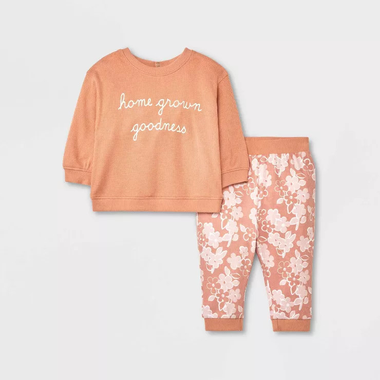 Grayson Collective Baby Floral Thermal Top & Bottom Set - Brown | Target