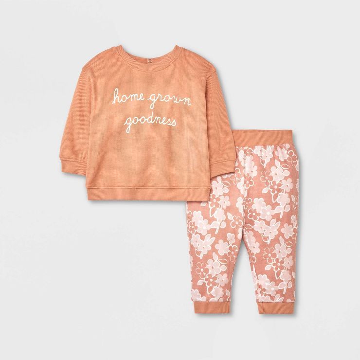 Grayson Collective Baby Floral Thermal Top & Bottom Set - Brown | Target