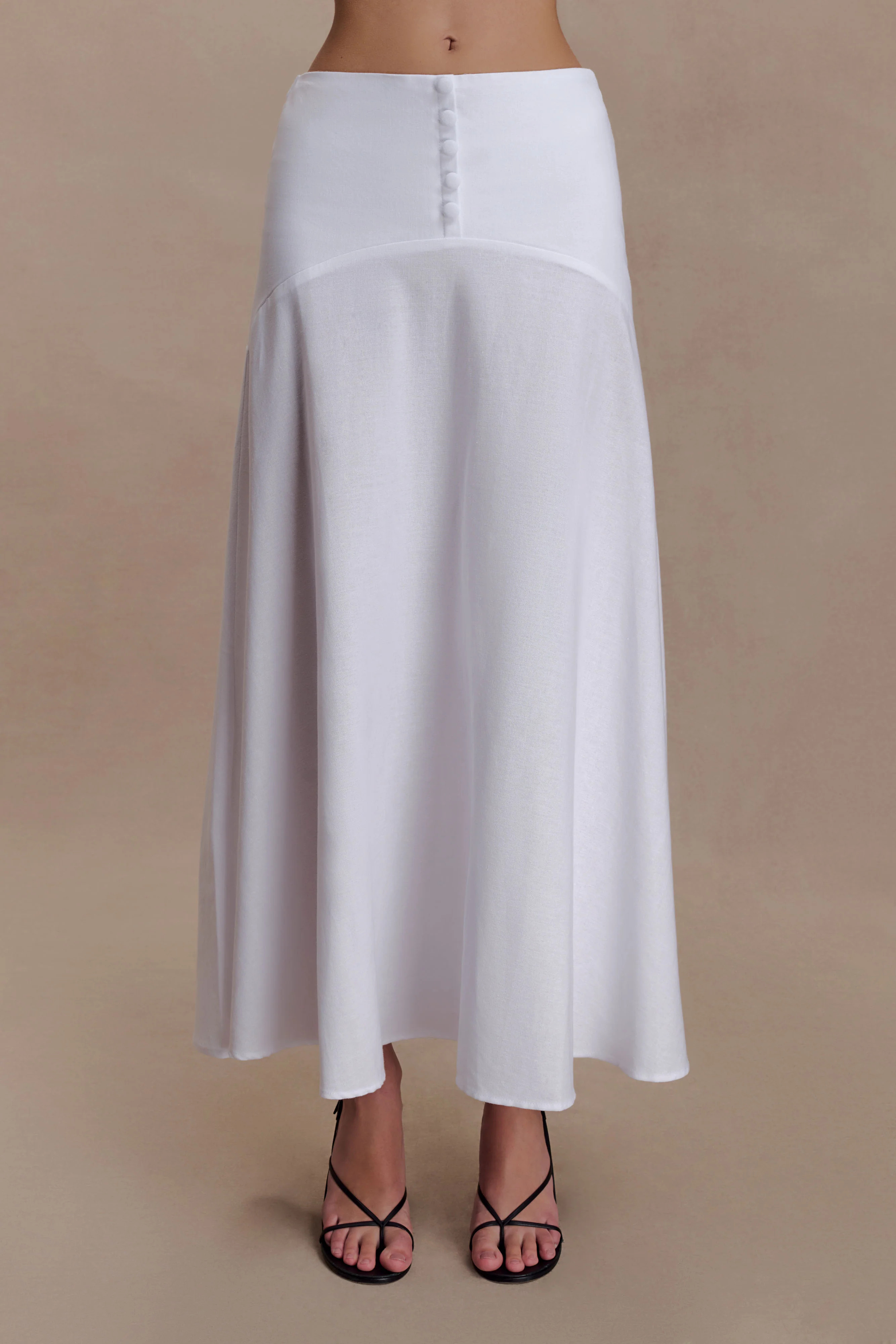 Selma Curved Waist Midi Skirt - White | Meshki (APAC)