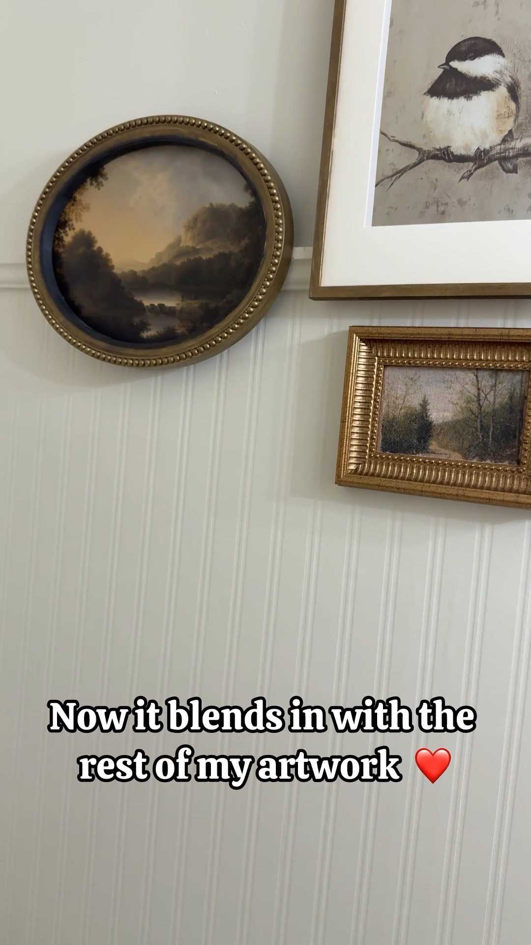 Hanging my new art piece- love the oval frame and beaded detail- I warmed up the gold tone of the frame with rub n buff to coordinate with the rest of my gallery wall frames 🤩

#LTKHome #LTKFindsUnder50 #LTKStyleTip