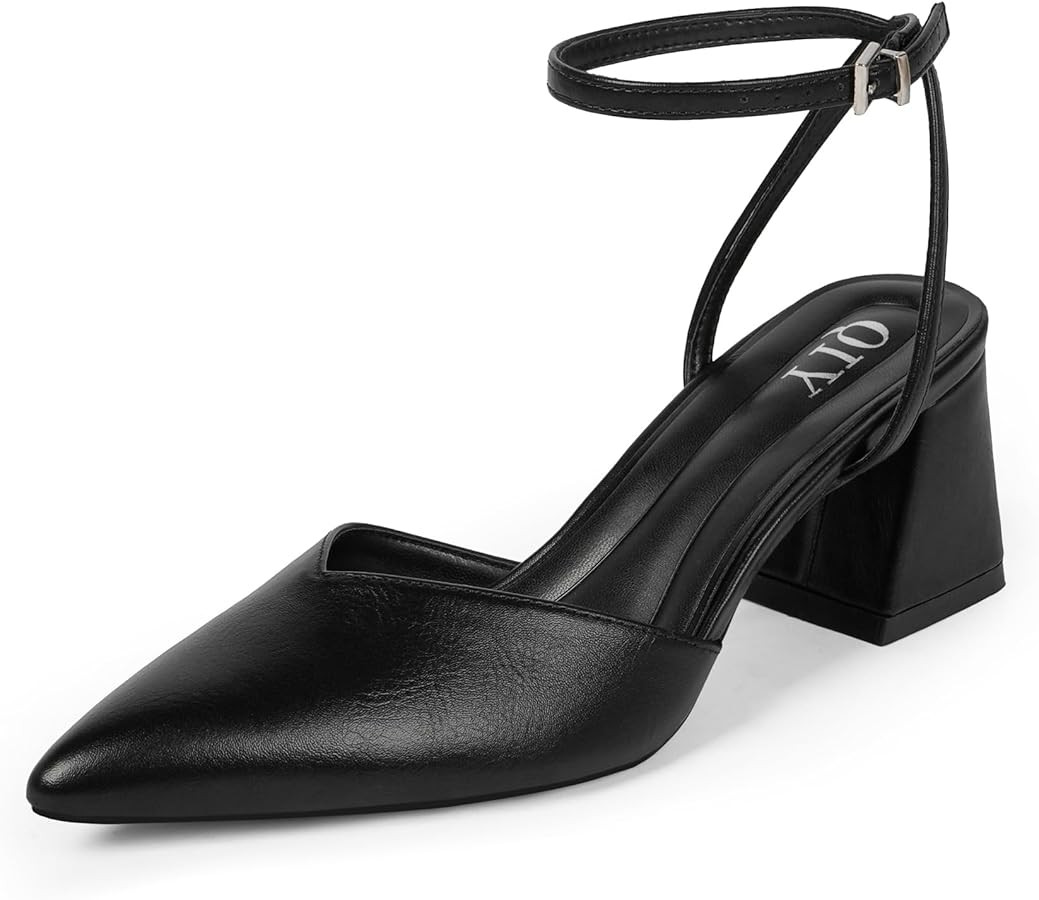 Closed Toe Heels for Women Ankle Strap Pointed Toe Slingback Chunky Low Heels Womens Pumps Weddin... | Amazon (US)