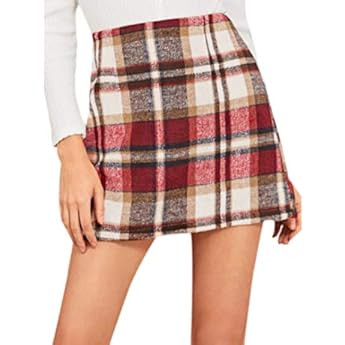 IDEALSANXUN Womens High Waist Plaid Skirt Bodycon Pencil Wool Mini Skirts | Amazon (US)