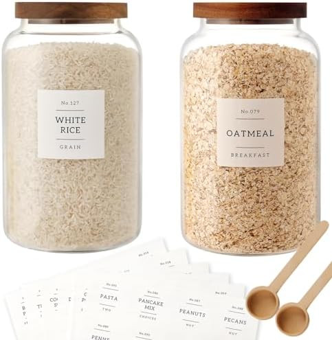 2 PCS Large Glass Jar with Airtight Lid, Glass Food Storage Jars for Tea,Spice,Cereal, Egg,Flour,... | Amazon (US)