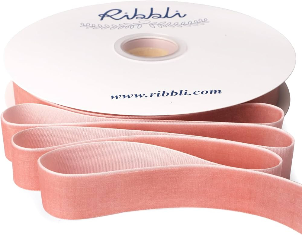 Ribbli Rose Gold Velvet Ribbon 1 Inches Continuous 25 Yard Spool Dusty Pink Christmas Ribbon for ... | Amazon (US)