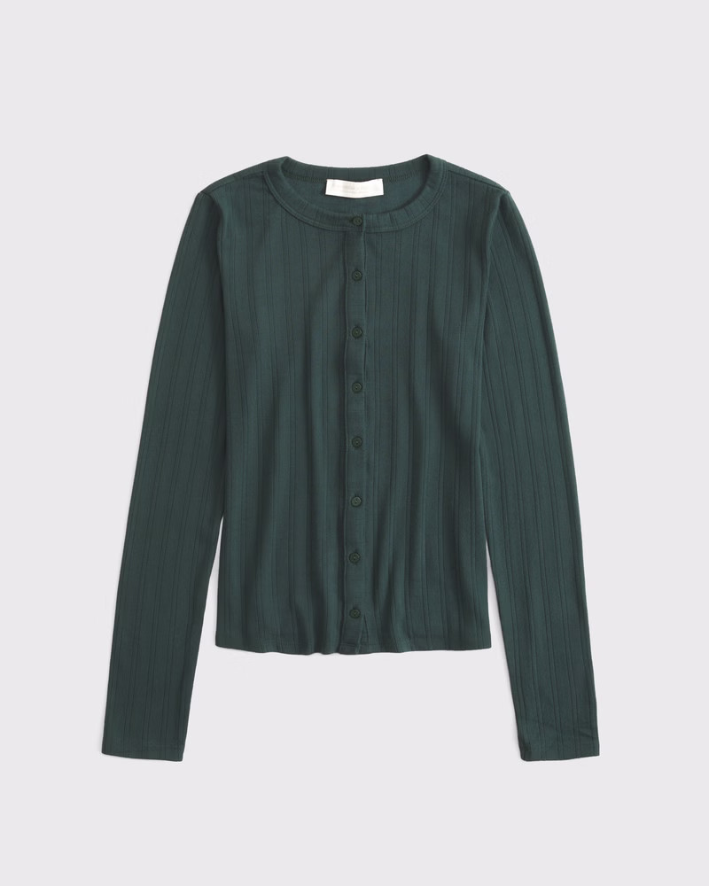 Long-Sleeve Pointelle Sleep Top | Abercrombie & Fitch (US)
