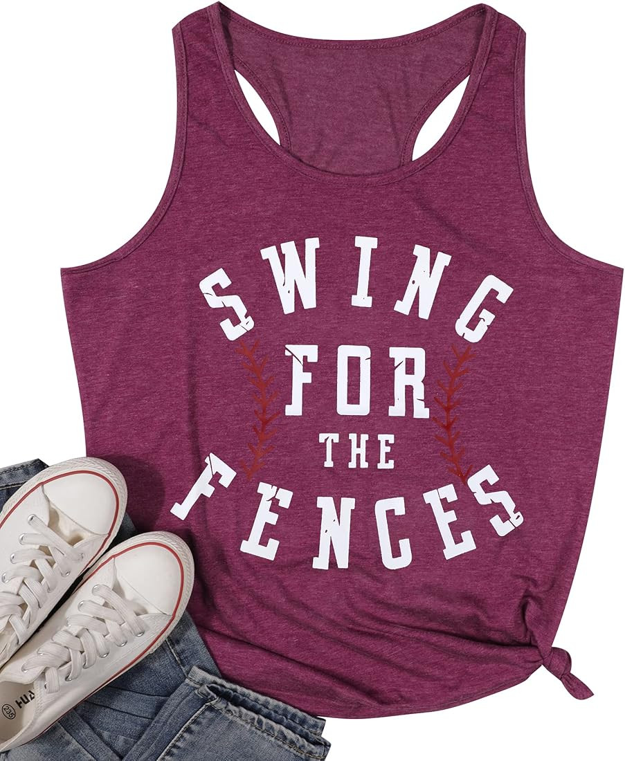 LAMOSKY Women Swing for The Fences Tank Top Cute Funny Baseball Graphic Vest Summer Vacation Racerba | Amazon (US)