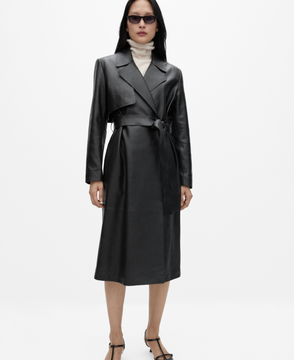 Mango Women's Bow Detail Leather Trench Coat - Black | Macy's