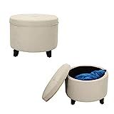 Homebeez , Button Tufted Footstool with Removable Lid & Wood Legs Round Fabric Footrest Storage Otto | Amazon (US)