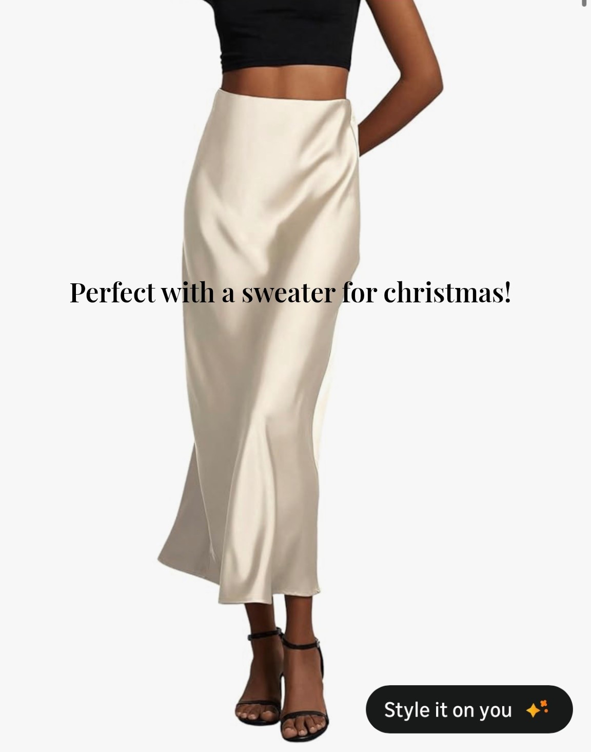 I bought all three of the skirts linked below and I like them all! All nice quality! The champagne color is a little see-through so we get a darker color if that’s a concern for you, but this is a perfect Christmas outfit with a sweater and boots!

Christmas outfit, Christmas party, holiday party, Christmas Day, Christmas outfit, New Year’s Eve, outfit, Amazon finds, silky skirt, satin skirt


