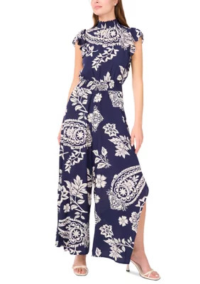 Women's Short Sleeve Mock Neck Paisley Jumpsuit | Belk