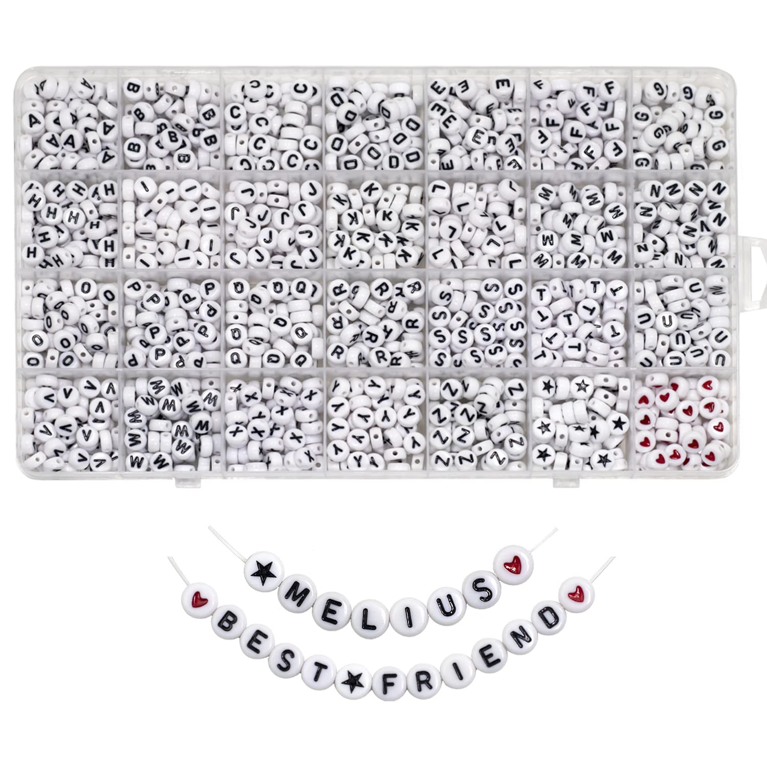 Melius Acrylic Letter Beads, 1450 Pcs 4x7mm Round Alphabet Beads in 28 Grid Box for Jewelry Makin... | Amazon (US)