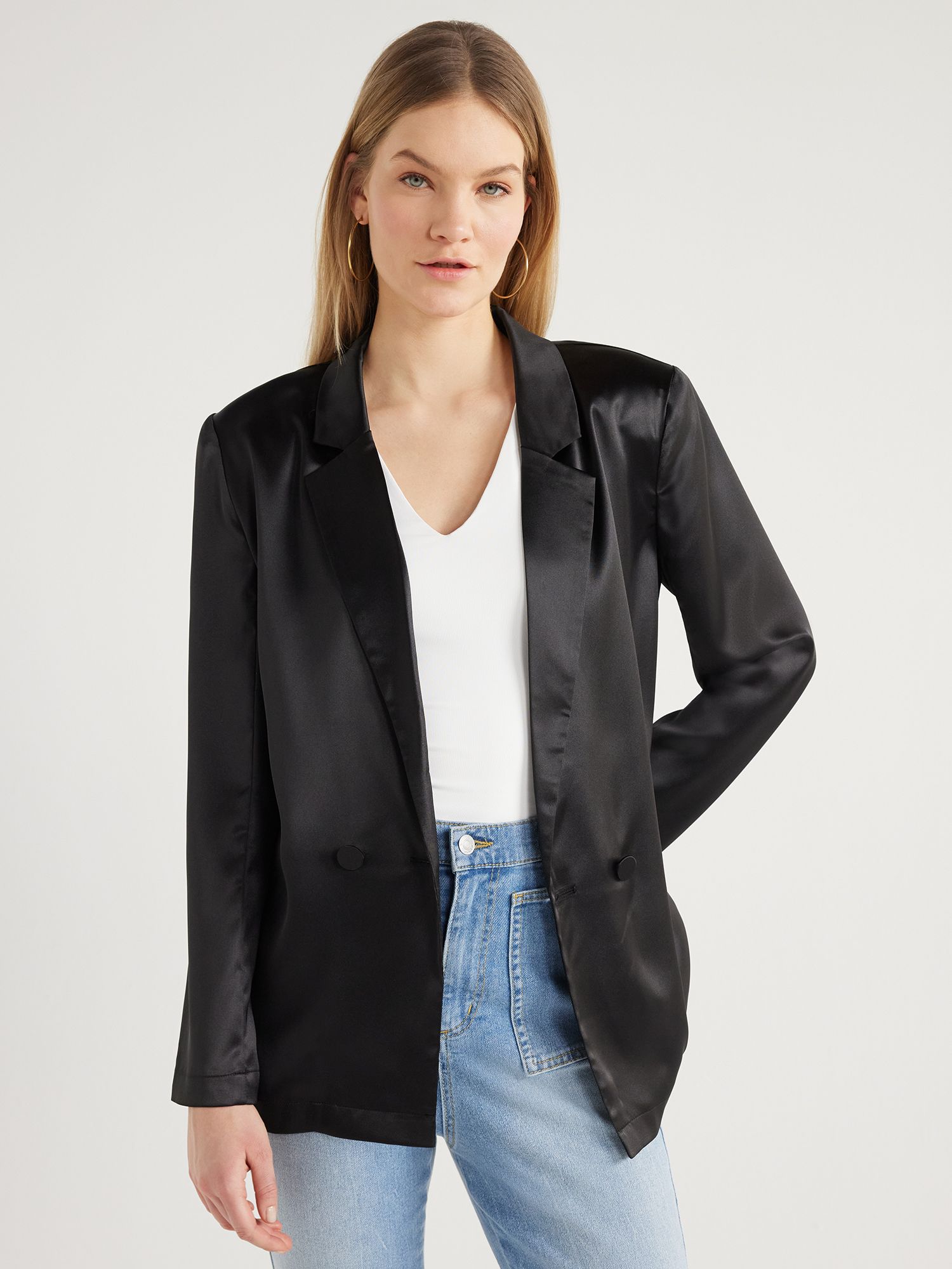 Scoop Women’s High Shine Satin Blazer, Sizes XS-XXL - Walmart.com | Walmart (US)