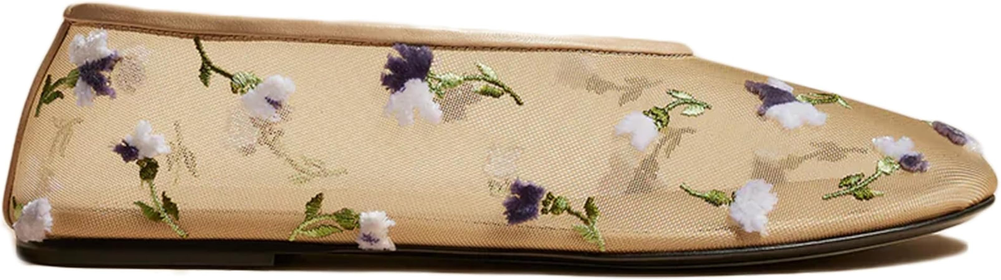 Women's Rhinestone Fine Mesh Ballet Flats,Embroidered Round Toe Ballerina Shoes,Casual Slip On Cr... | Amazon (US)