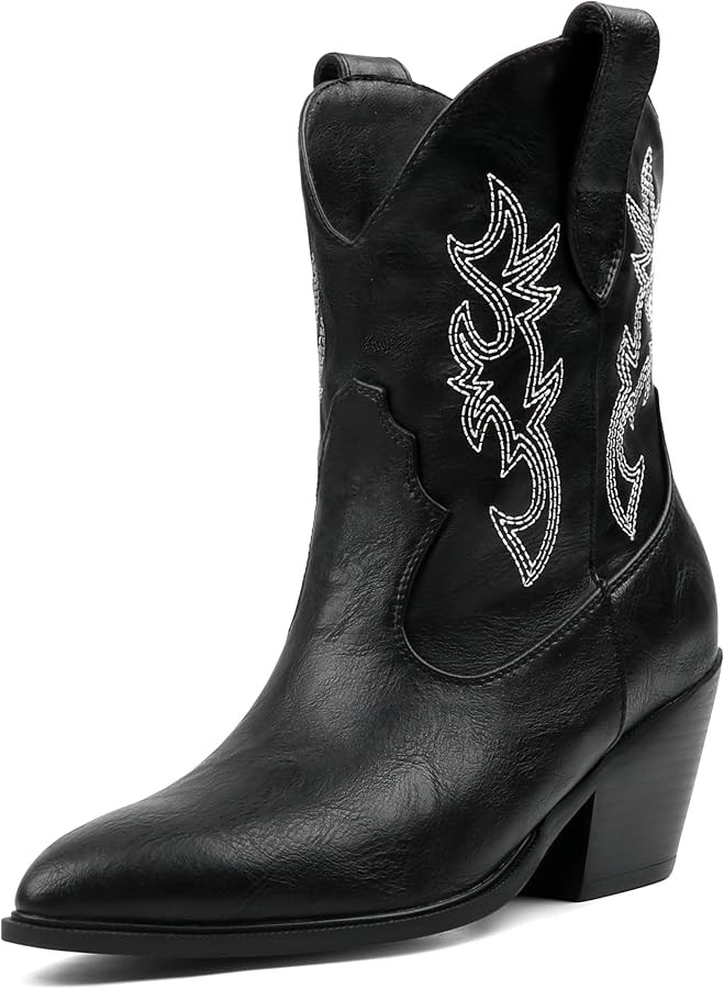 MERUMOTE Women's Western Cowboy Short Ankle Boots Embroidered Shoes Pull On Winter Boots | Amazon (US)