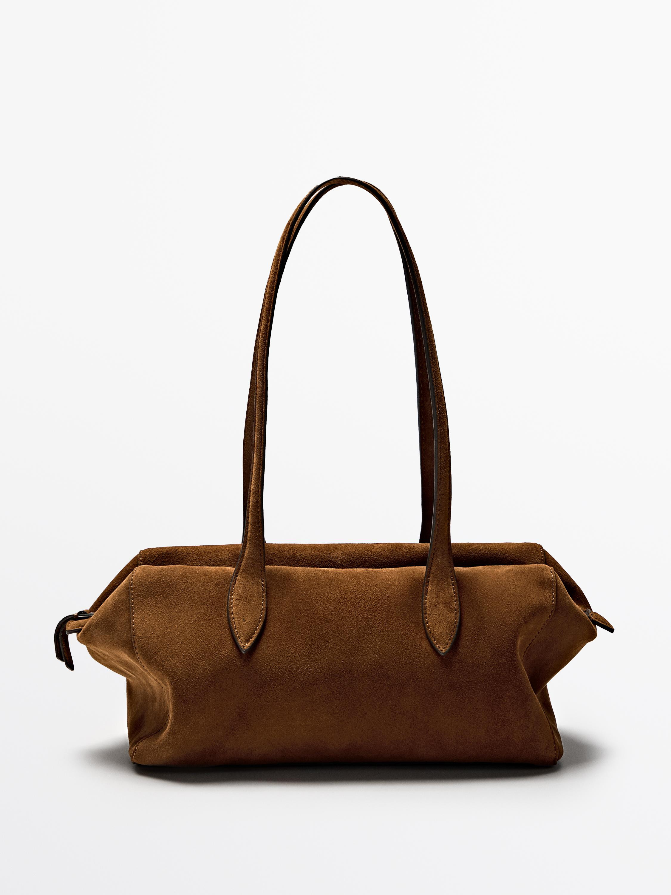 Split suede leather west satchel bag | Massimo Dutti UK