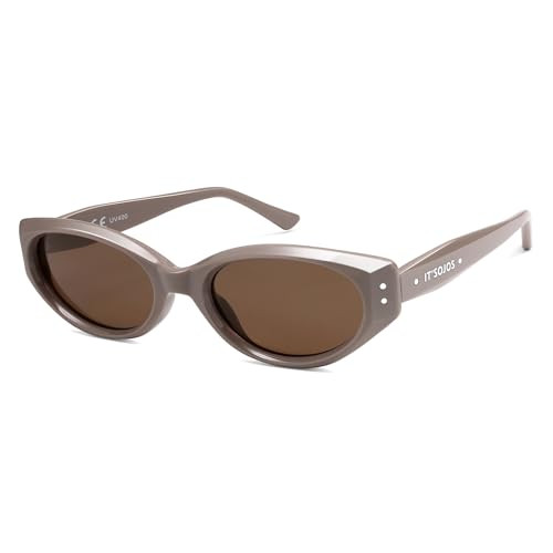 SOJOS Cat Eye Polarized Sunglasses for Women Small Face 90s Vintage UV Protection Sunnies SJ2344, Dark Brown Frame/Brown Lens | Amazon (US)