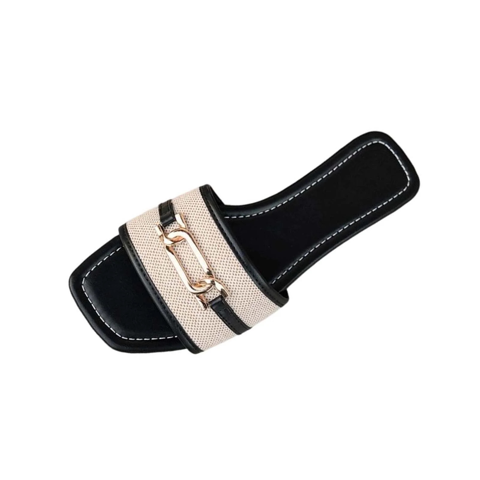 Black Casual Womens Sandals Featuring A Pu Construction Metallic Buckle Detail And Comfortable Fl... | Walmart (US)