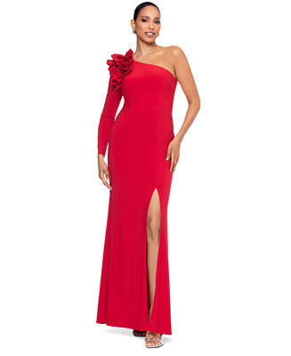 Women's Single-Sleeve Ruffle-Trim Evening Gown | Macy's