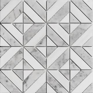 HOUSE OF MOSAICS Retro Marble Luxe Gray 3.93 in. x 3.93 in. Square Joint Polished Marble Mosaic W... | The Home Depot
