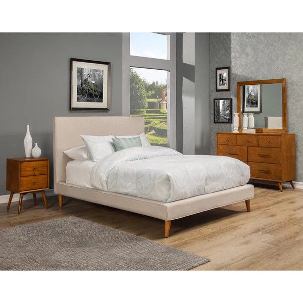 Alpine Britney Light Grey Upholstered Platform Bed - Queen | Bed Bath & Beyond