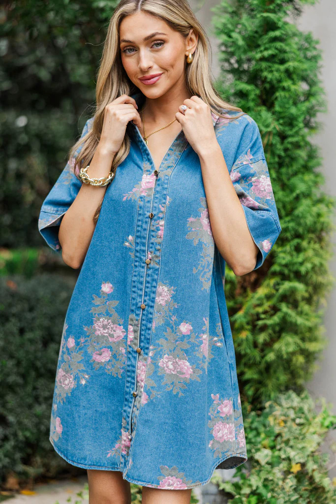 Paint Me A Picture Blue Floral Denim Dress | The Mint Julep Boutique