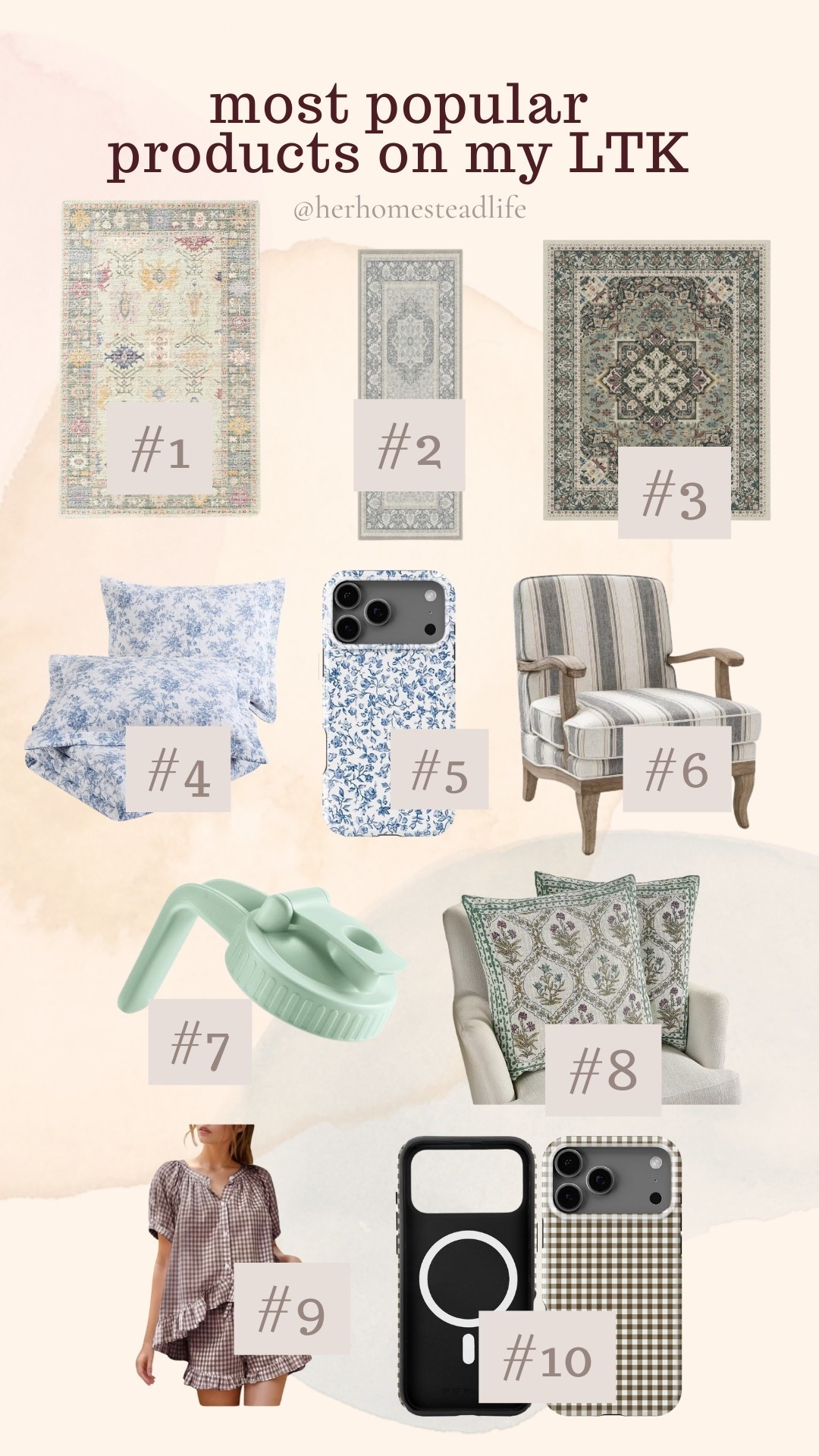 Most popular items on my LTK this week 

Phone case | cotton quilt set | mason jar lid with spout | rug | area rug | runner rug pj set 

#LTKselfcare #LTKHome